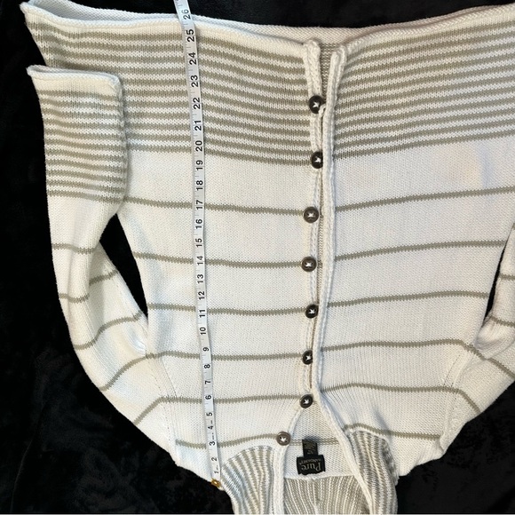 Pure Handknit Striped Button Front Hoodie Cardigan Sweater Women’s S/M - Picture 4 of 13